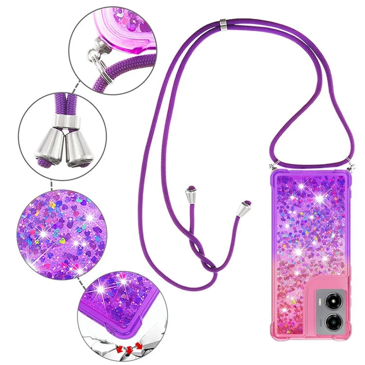 YB Quicksand Series-6 for Motorola Moto G Stylus 5G (2024) Case Glitter TPU Sequin Phone Cover with Lanyard