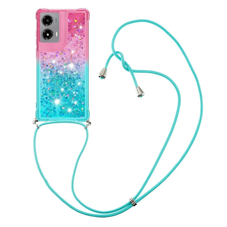 YB Quicksand Series-6 for Motorola Moto G Stylus 5G (2024) Case Glitter TPU Sequin Phone Cover with Lanyard