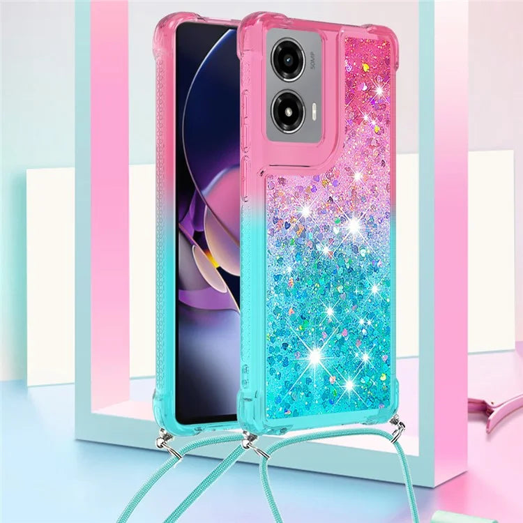 YB Quicksand Series-6 for Motorola Moto G Stylus 5G (2024) Case Glitter TPU Sequin Phone Cover with Lanyard