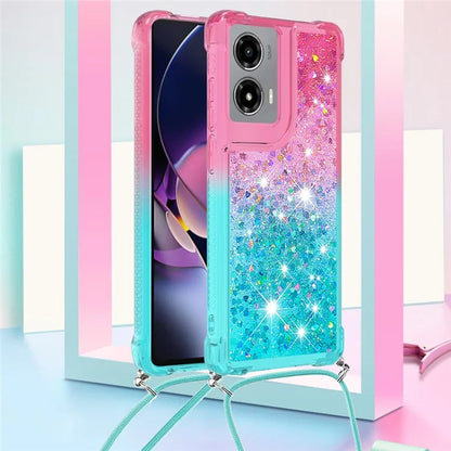 YB Quicksand Series-6 for Motorola Moto G Stylus 5G (2024) Case Glitter TPU Sequin Phone Cover with Lanyard