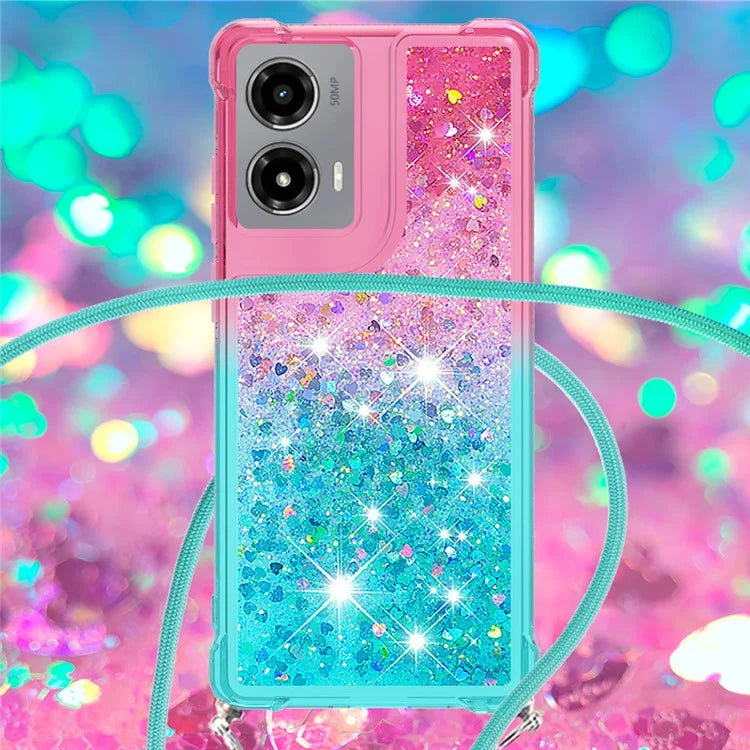 YB Quicksand Series-6 for Motorola Moto G Stylus 5G (2024) Case Glitter TPU Sequin Phone Cover with Lanyard