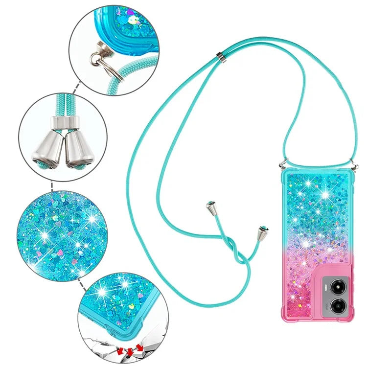 YB Quicksand Series-6 for Motorola Moto G Stylus 5G (2024) Case Glitter TPU Sequin Phone Cover with Lanyard