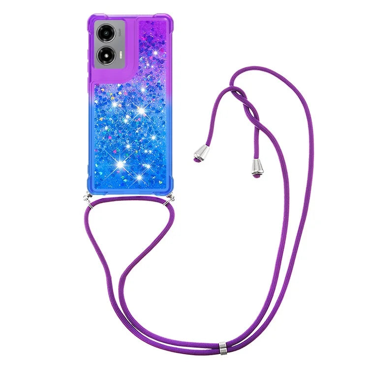 YB Quicksand Series-6 for Motorola Moto G Stylus 5G (2024) Case Glitter TPU Sequin Phone Cover with Lanyard