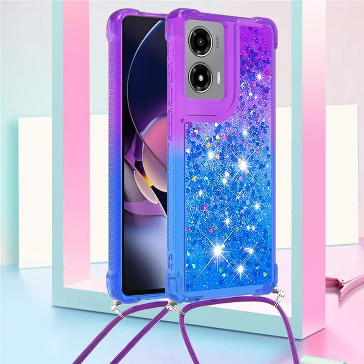YB Quicksand Series-6 for Motorola Moto G Stylus 5G (2024) Case Glitter TPU Sequin Phone Cover with Lanyard
