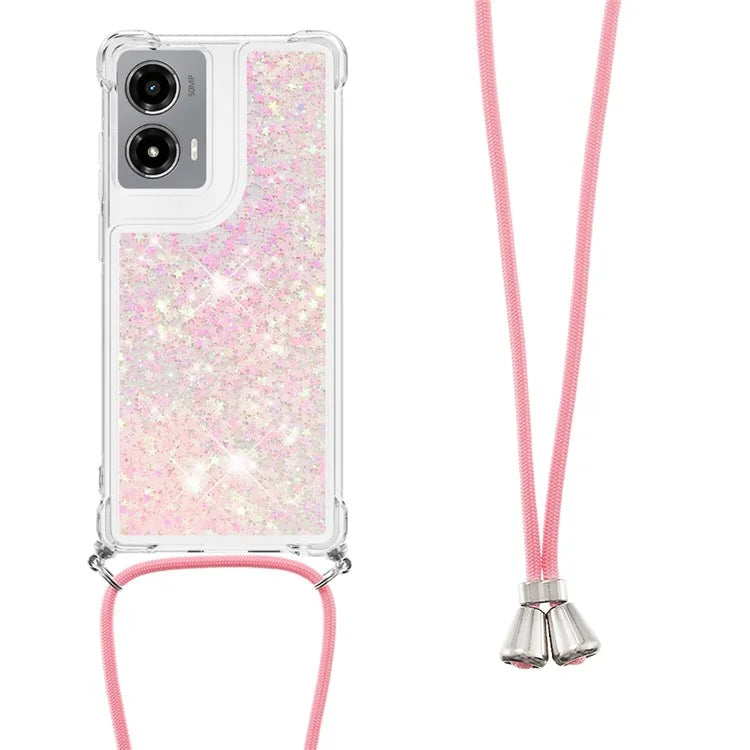 YB Quicksand Series-4 For Motorola Moto G Stylus 5G (2024) TPU Case Sequins Phone Cover with Lanyard