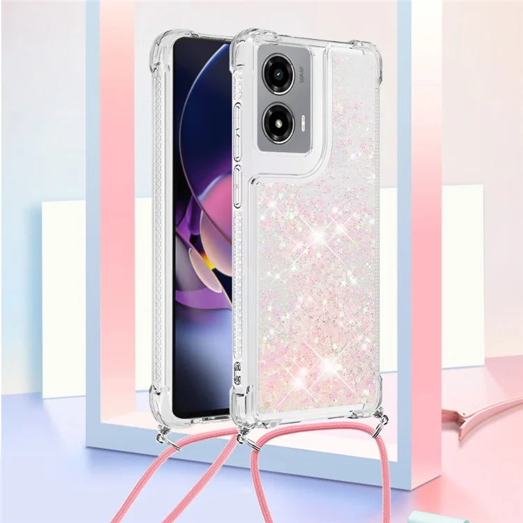 YB Quicksand Series-4 For Motorola Moto G Stylus 5G (2024) TPU Case Sequins Phone Cover with Lanyard