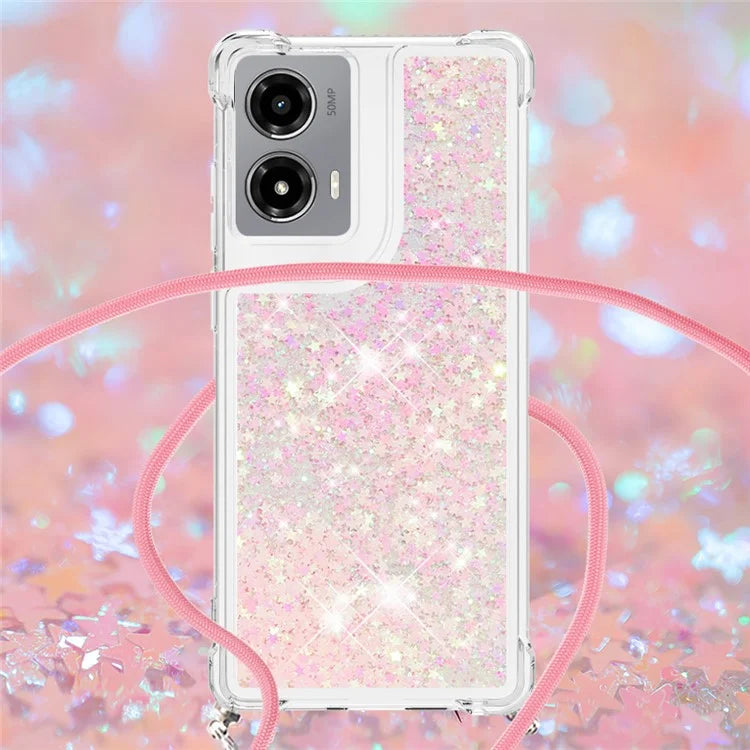 YB Quicksand Series-4 For Motorola Moto G Stylus 5G (2024) TPU Case Sequins Phone Cover with Lanyard