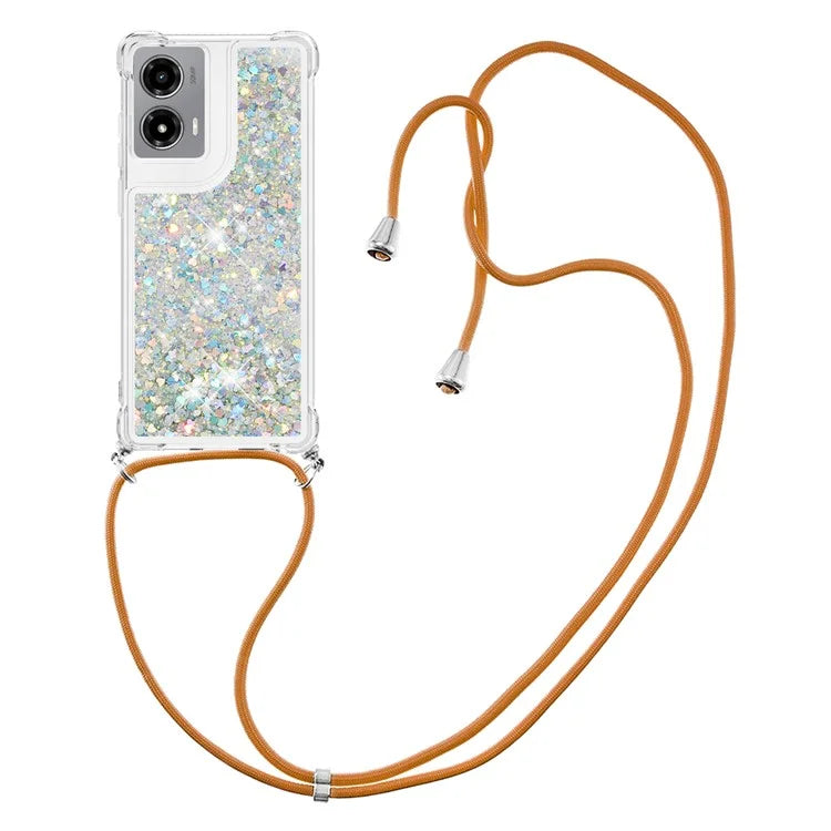 YB Quicksand Series-4 For Motorola Moto G Stylus 5G (2024) TPU Case Sequins Phone Cover with Lanyard