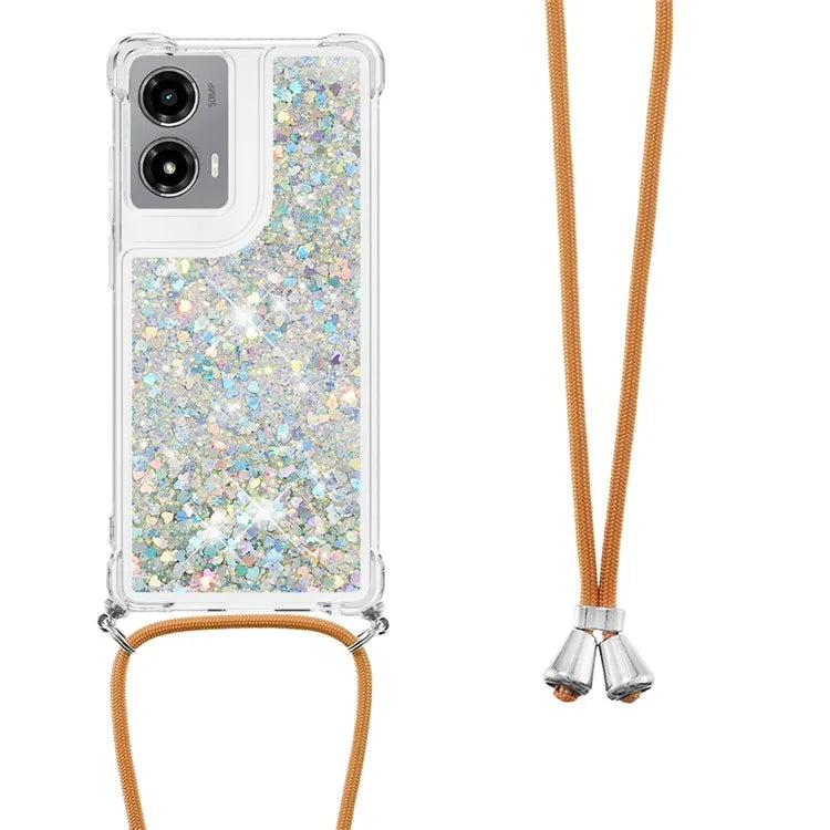 YB Quicksand Series-4 For Motorola Moto G Stylus 5G (2024) TPU Case Sequins Phone Cover with Lanyard