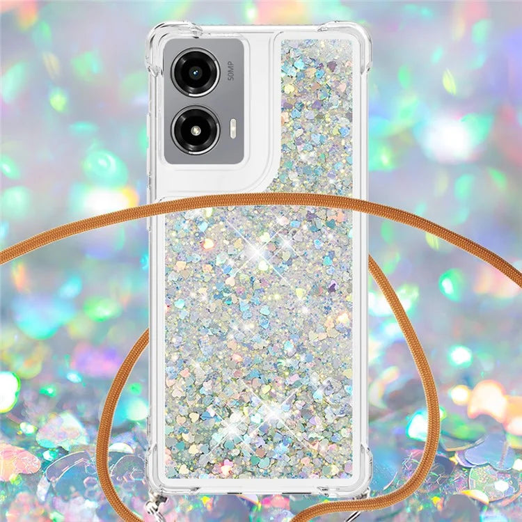 YB Quicksand Series-4 For Motorola Moto G Stylus 5G (2024) TPU Case Sequins Phone Cover with Lanyard