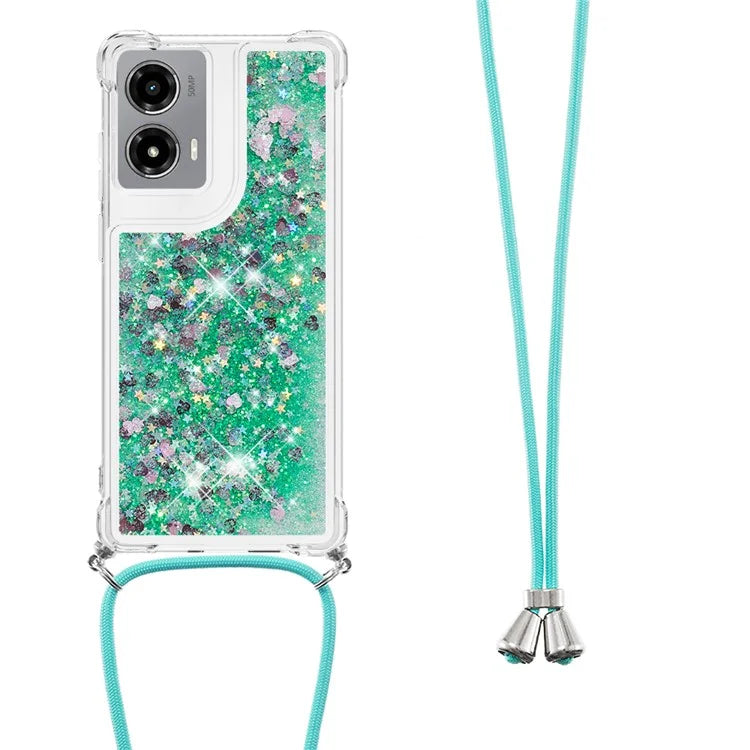 YB Quicksand Series-4 For Motorola Moto G Stylus 5G (2024) TPU Case Sequins Phone Cover with Lanyard