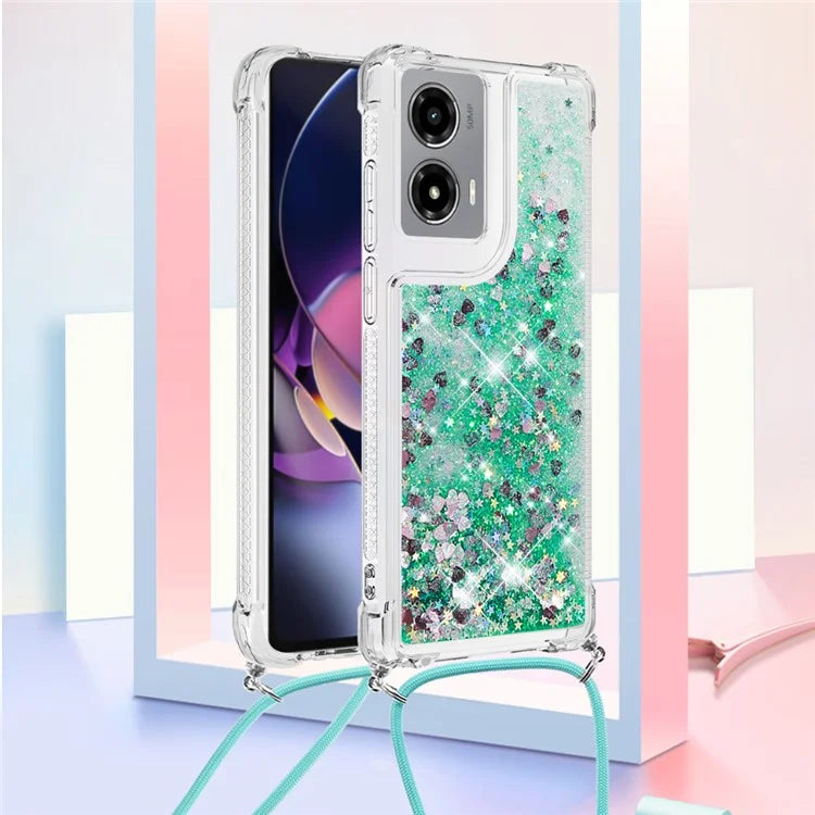YB Quicksand Series-4 For Motorola Moto G Stylus 5G (2024) TPU Case Sequins Phone Cover with Lanyard