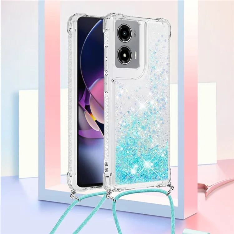 YB Quicksand Series-4 For Motorola Moto G Stylus 5G (2024) TPU Case Sequins Phone Cover with Lanyard