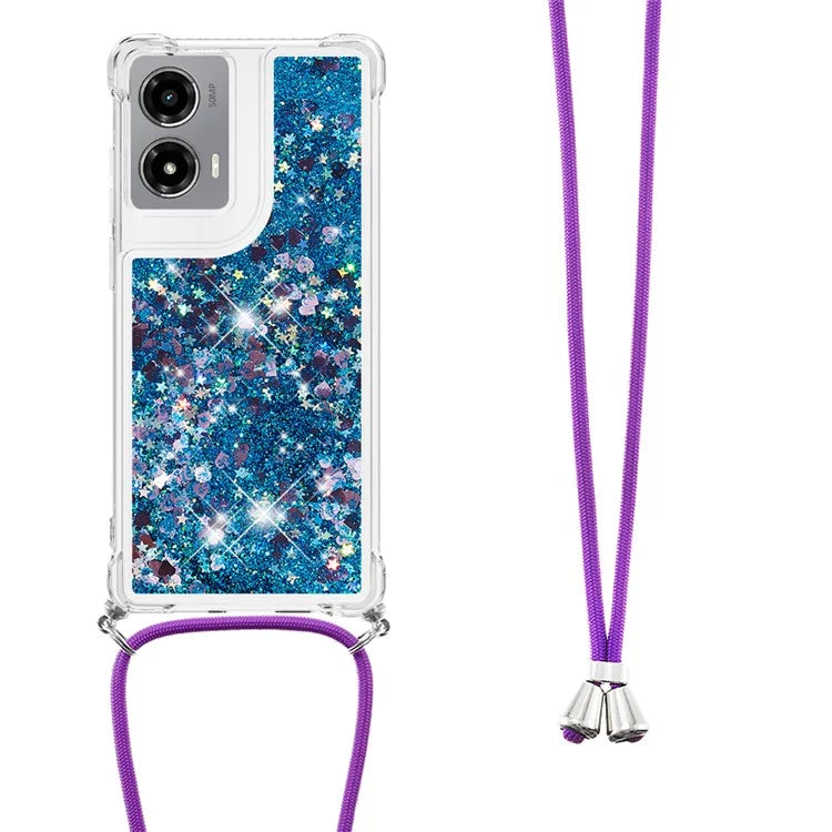 YB Quicksand Series-4 For Motorola Moto G Stylus 5G (2024) TPU Case Sequins Phone Cover with Lanyard