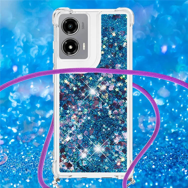 YB Quicksand Series-4 For Motorola Moto G Stylus 5G (2024) TPU Case Sequins Phone Cover with Lanyard