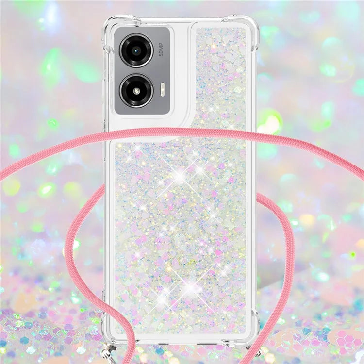 YB Quicksand Series-4 For Motorola Moto G Stylus 5G (2024) TPU Case Sequins Phone Cover with Lanyard
