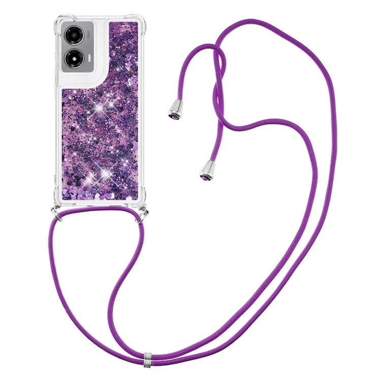 YB Quicksand Series-4 For Motorola Moto G Stylus 5G (2024) TPU Case Sequins Phone Cover with Lanyard