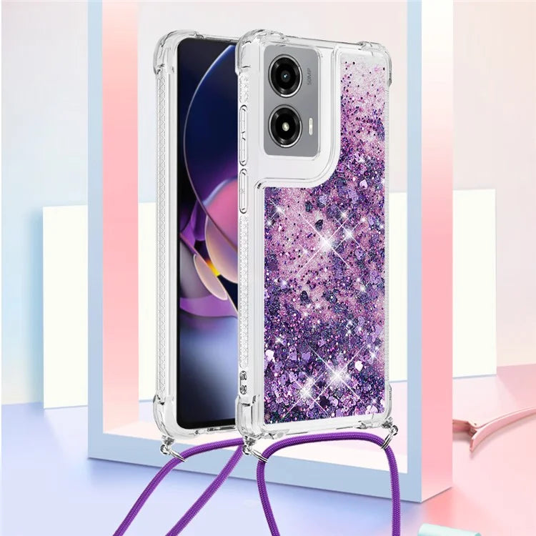 YB Quicksand Series-4 For Motorola Moto G Stylus 5G (2024) TPU Case Sequins Phone Cover with Lanyard