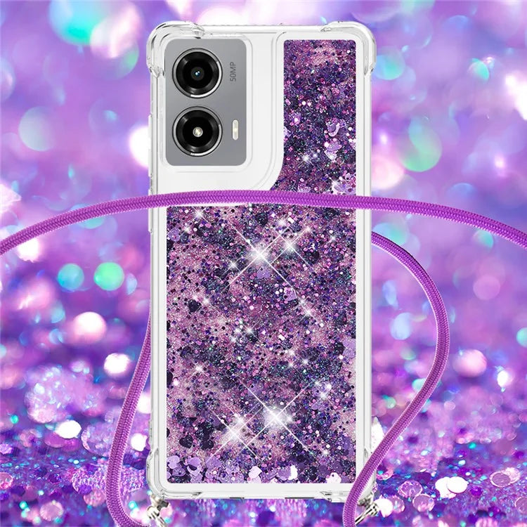 YB Quicksand Series-4 For Motorola Moto G Stylus 5G (2024) TPU Case Sequins Phone Cover with Lanyard
