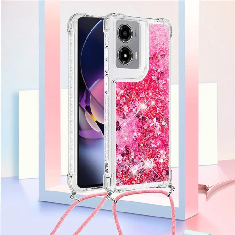 YB Quicksand Series-4 For Motorola Moto G Stylus 5G (2024) TPU Case Sequins Phone Cover with Lanyard