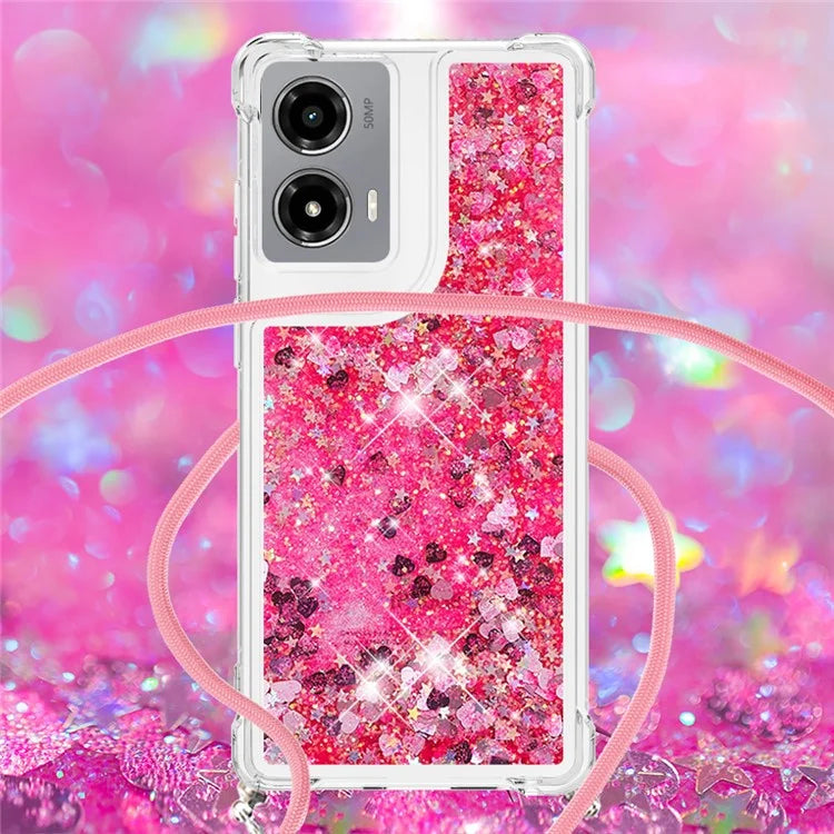 YB Quicksand Series-4 For Motorola Moto G Stylus 5G (2024) TPU Case Sequins Phone Cover with Lanyard