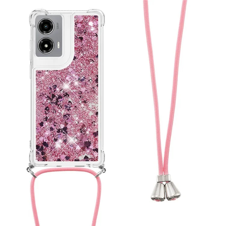 YB Quicksand Series-4 For Motorola Moto G Stylus 5G (2024) TPU Case Sequins Phone Cover with Lanyard