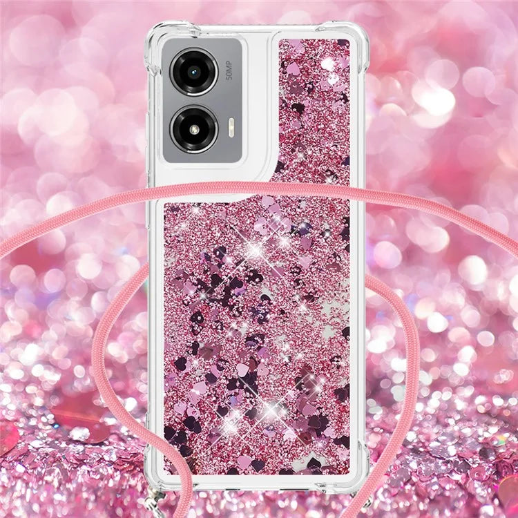 YB Quicksand Series-4 For Motorola Moto G Stylus 5G (2024) TPU Case Sequins Phone Cover with Lanyard