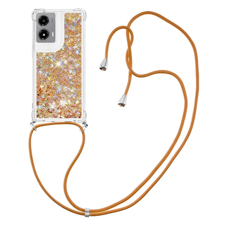 YB Quicksand Series-4 For Motorola Moto G Stylus 5G (2024) TPU Case Sequins Phone Cover with Lanyard