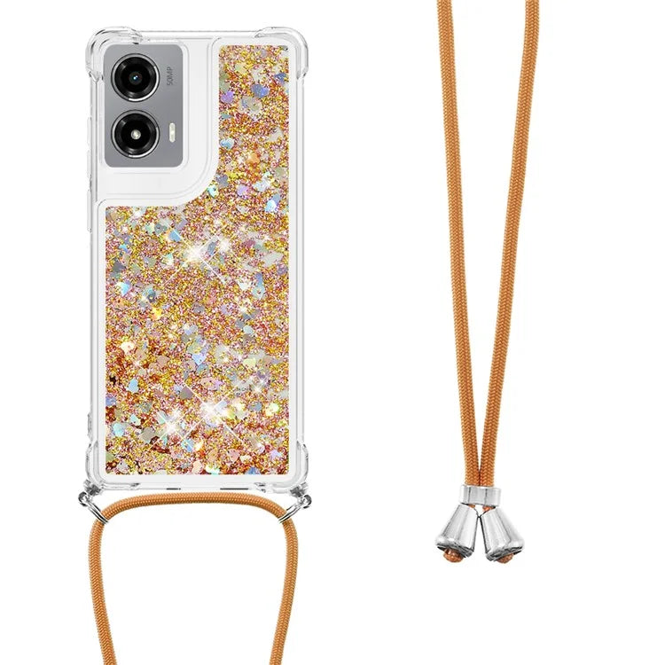 YB Quicksand Series-4 For Motorola Moto G Stylus 5G (2024) TPU Case Sequins Phone Cover with Lanyard