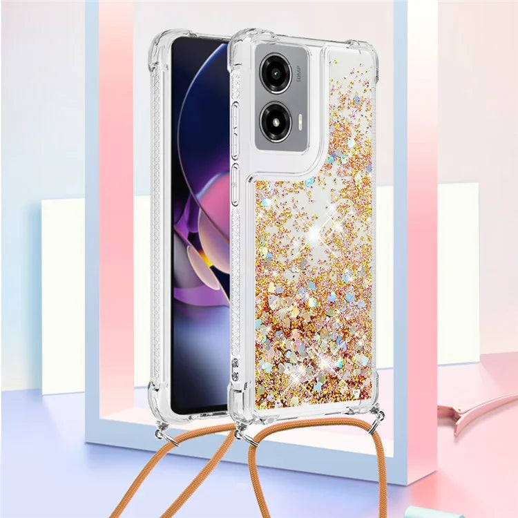 YB Quicksand Series-4 For Motorola Moto G Stylus 5G (2024) TPU Case Sequins Phone Cover with Lanyard
