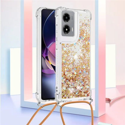 YB Quicksand Series-4 For Motorola Moto G Stylus 5G (2024) TPU Case Sequins Phone Cover with Lanyard