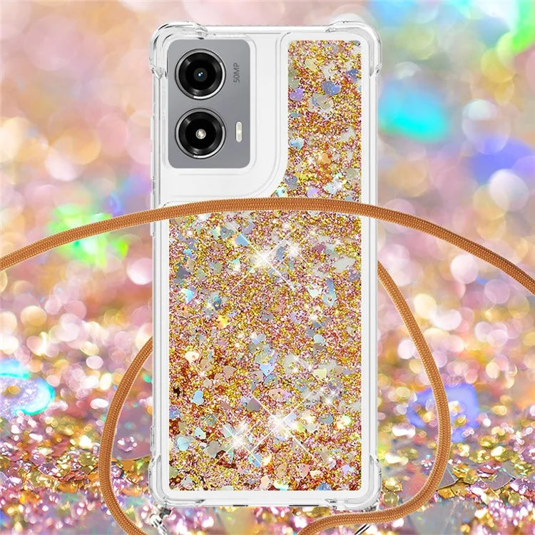 YB Quicksand Series-4 For Motorola Moto G Stylus 5G (2024) TPU Case Sequins Phone Cover with Lanyard