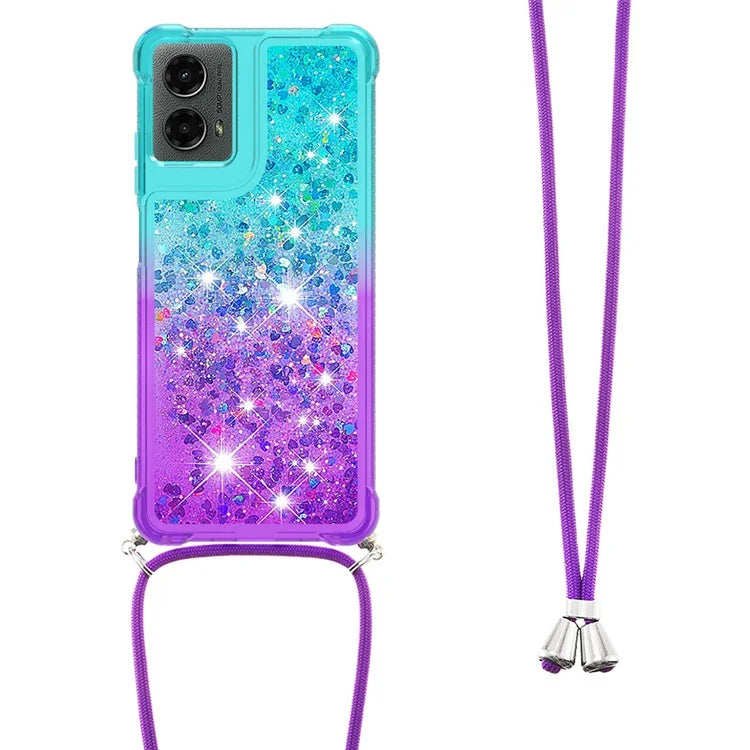 YB Quicksand Series-6 for Motorola Moto G Play 5G (2024) / Moto G 5G (2024) Lanyard Case Glitter Sequin TPU Phone Cover