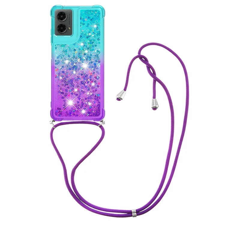YB Quicksand Series-6 for Motorola Moto G Play 5G (2024) / Moto G 5G (2024) Lanyard Case Glitter Sequin TPU Phone Cover
