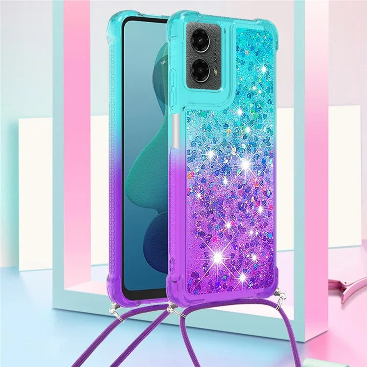 YB Quicksand Series-6 for Motorola Moto G Play 5G (2024) / Moto G 5G (2024) Lanyard Case Glitter Sequin TPU Phone Cover