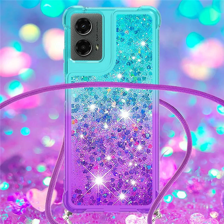 YB Quicksand Series-6 for Motorola Moto G Play 5G (2024) / Moto G 5G (2024) Lanyard Case Glitter Sequin TPU Phone Cover