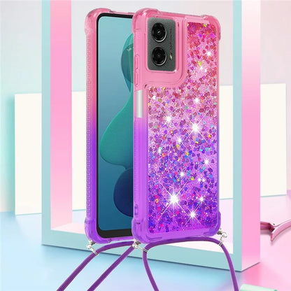 YB Quicksand Series-6 for Motorola Moto G Play 5G (2024) / Moto G 5G (2024) Lanyard Case Glitter Sequin TPU Phone Cover