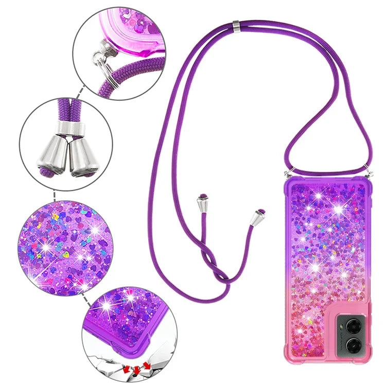 YB Quicksand Series-6 for Motorola Moto G Play 5G (2024) / Moto G 5G (2024) Lanyard Case Glitter Sequin TPU Phone Cover