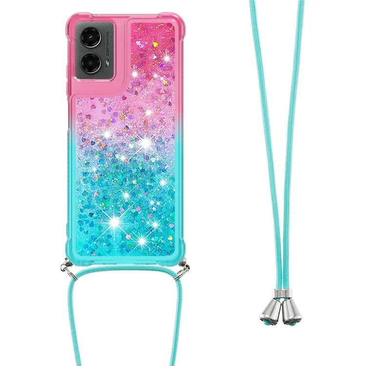 YB Quicksand Series-6 for Motorola Moto G Play 5G (2024) / Moto G 5G (2024) Lanyard Case Glitter Sequin TPU Phone Cover