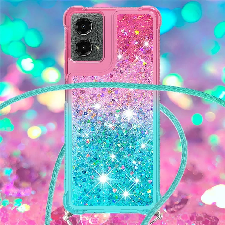 YB Quicksand Series-6 for Motorola Moto G Play 5G (2024) / Moto G 5G (2024) Lanyard Case Glitter Sequin TPU Phone Cover