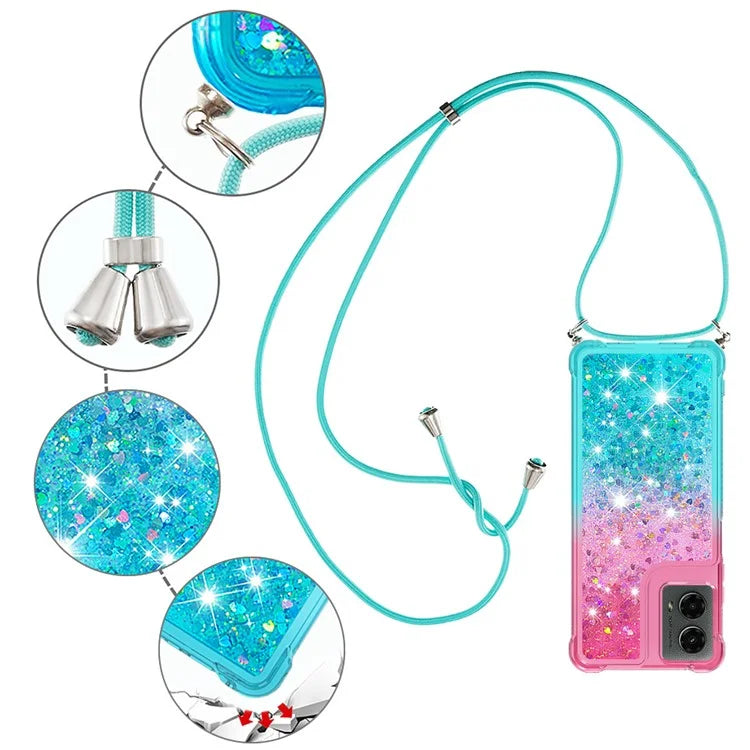 YB Quicksand Series-6 for Motorola Moto G Play 5G (2024) / Moto G 5G (2024) Lanyard Case Glitter Sequin TPU Phone Cover
