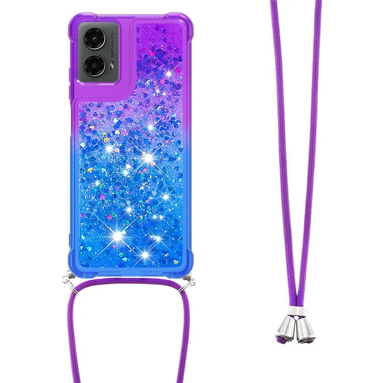 YB Quicksand Series-6 for Motorola Moto G Play 5G (2024) / Moto G 5G (2024) Lanyard Case Glitter Sequin TPU Phone Cover