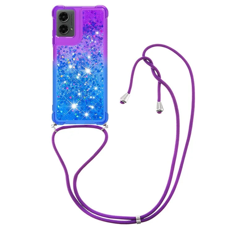 YB Quicksand Series-6 for Motorola Moto G Play 5G (2024) / Moto G 5G (2024) Lanyard Case Glitter Sequin TPU Phone Cover