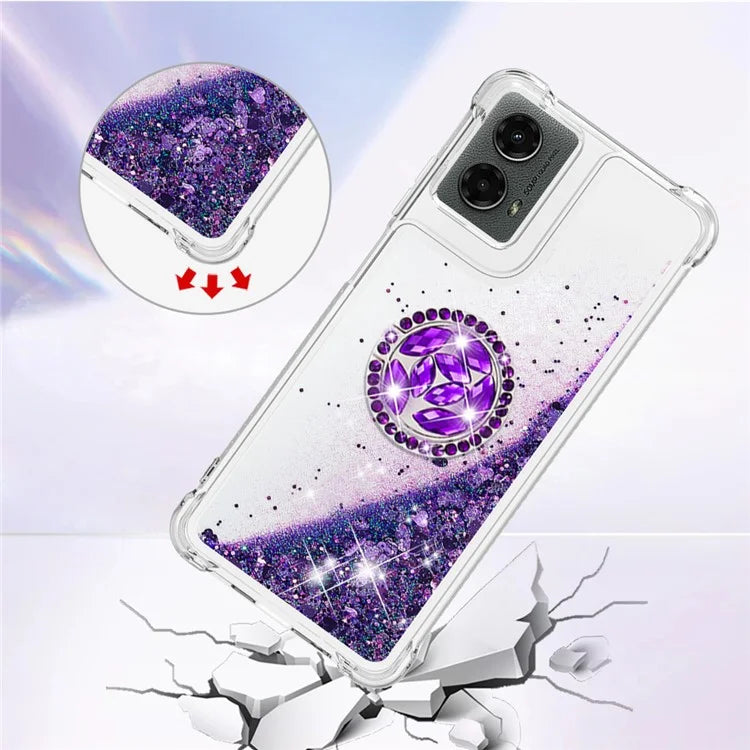 YB Quicksand Series-7 For Motorola Moto G Play 5G (2024) / Moto G 5G (2024) Kickstand Case Shiny Sequins TPU Cover