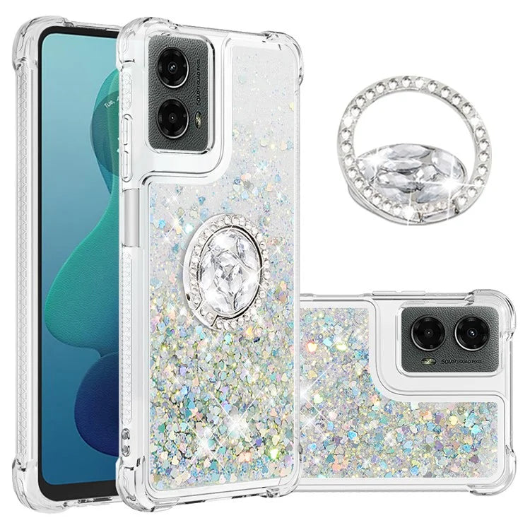 YB Quicksand Series-7 For Motorola Moto G Play 5G (2024) / Moto G 5G (2024) Kickstand Case Shiny Sequins TPU Cover
