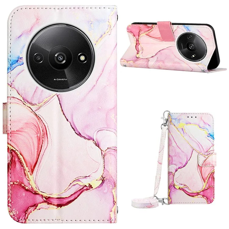 YB Pattern Printing Leather Series-6 For Xiaomi Redmi A3 Case Wallet Phone Cover with Shoulder Strap
