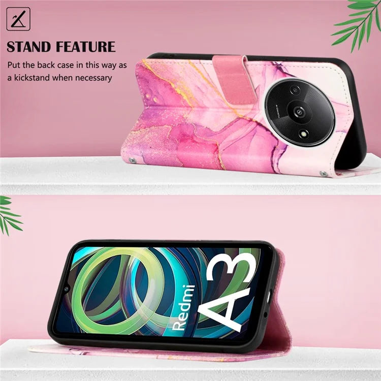 YB Pattern Printing Leather Series-6 For Xiaomi Redmi A3 Case Wallet Phone Cover with Shoulder Strap