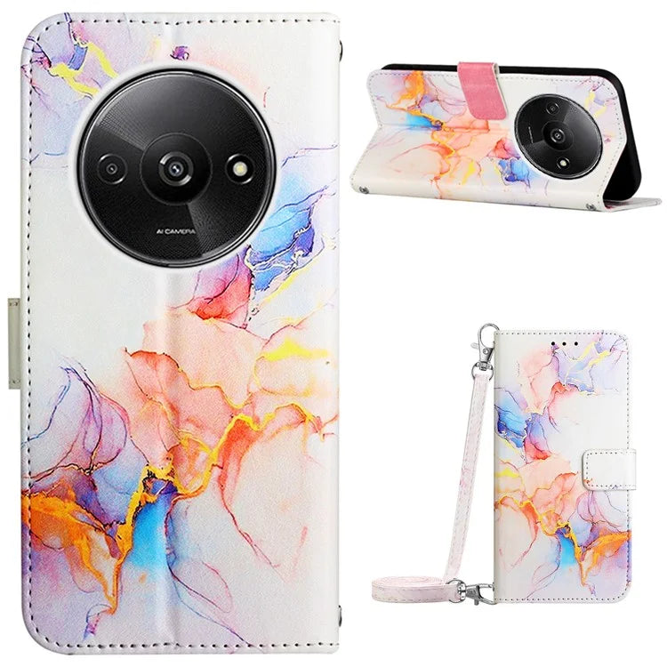 YB Pattern Printing Leather Series-6 For Xiaomi Redmi A3 Case Wallet Phone Cover with Shoulder Strap