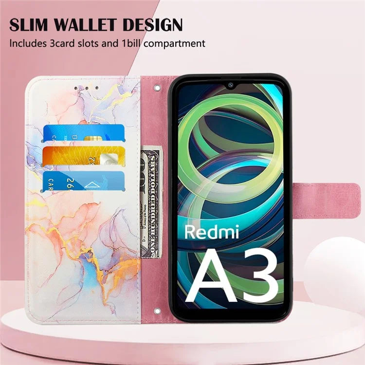 YB Pattern Printing Leather Series-6 For Xiaomi Redmi A3 Case Wallet Phone Cover with Shoulder Strap