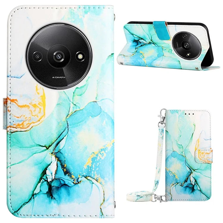 YB Pattern Printing Leather Series-6 For Xiaomi Redmi A3 Case Wallet Phone Cover with Shoulder Strap